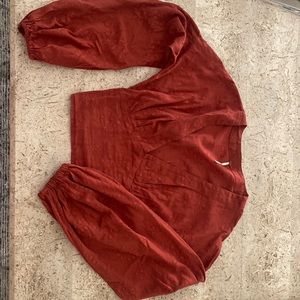 Free people deep V neck l/s top in burnt orange